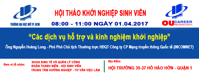 Mời tham gia Talkshow "Các dịch vụ hỗ trợ và kinh nghiệm khởi nghiệp tại TP. HCM"