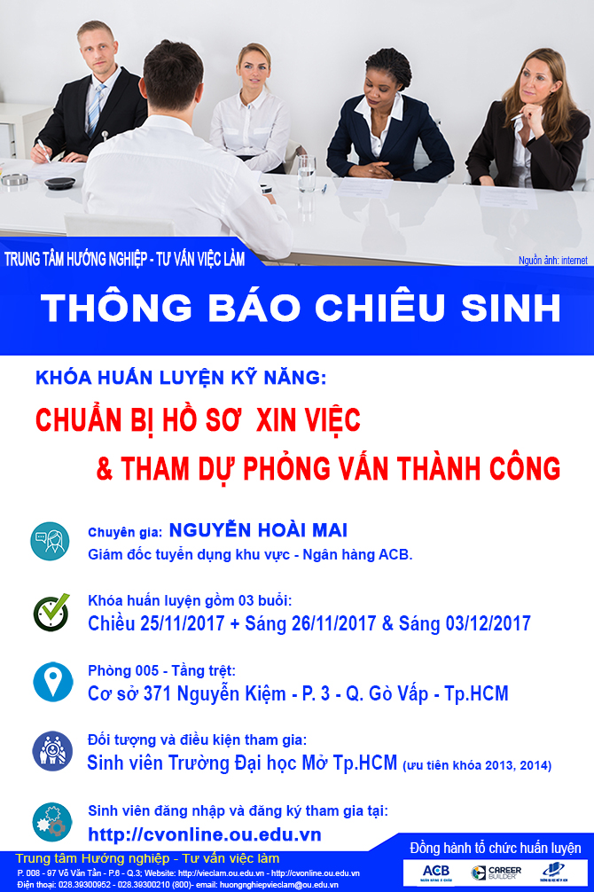 Thông báo chiêu sinh Khóa huấn luyện 'Kỹ năng chuẩn bị hồ sơ và tham dự phỏng vấn xin việc'