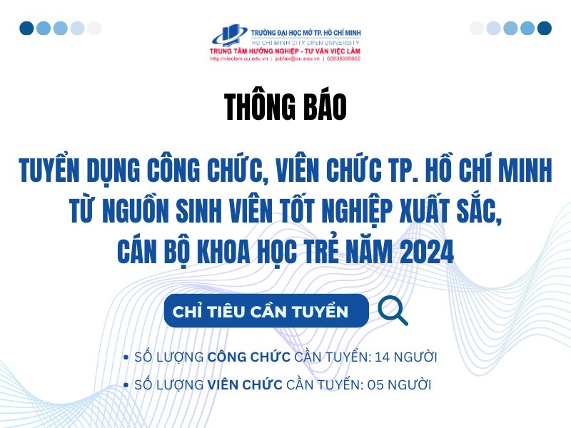 UBND Thành phố Hồ Chí Minh - Sở Nội vụ: Thông báo tuyển dụng công chức, viên chức Thành phố Hồ Chí Minh từ nguồn sinh viên tốt nghiệp xuất sắc cán bộ khoa học trẻ năm 2024