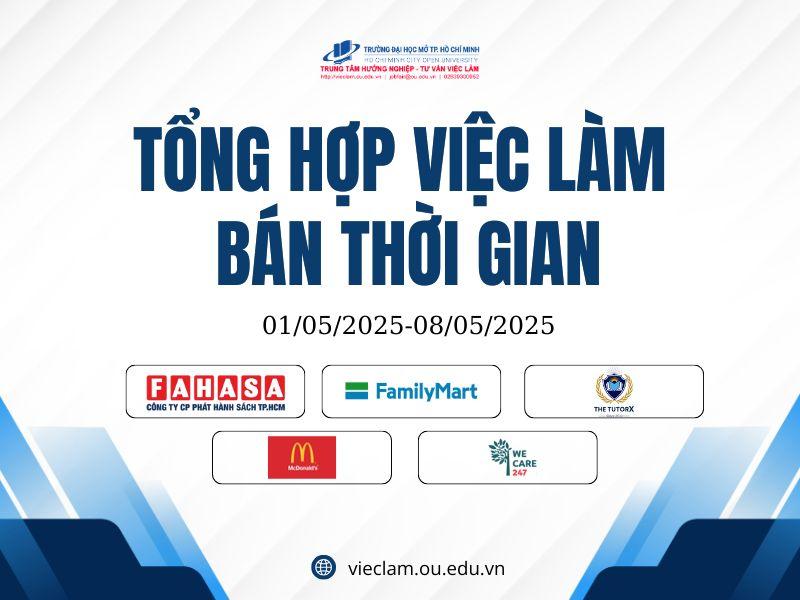 Tổng hợp việc làm Bán thời gian Đầu tháng 5