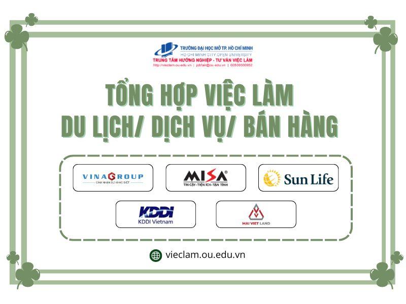 Tổng hợp Việc làm Du lịch/ Dịch vụ/ Bán hàng