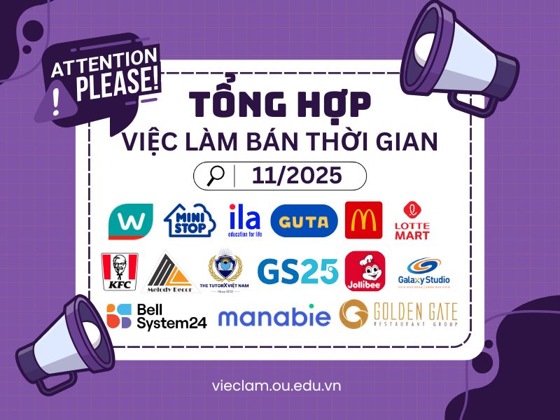 Tổng hợp việc làm thêm Bán thời gian Tháng 11/2025