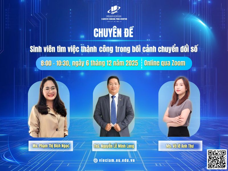 Trung tâm Hướng nghiệp - Tư vấn việc làm thông báo tổ chức chuyên đề: Sinh viên tìm việc thành công trong bối cảnh chuyển đổi số (6/12/2025)