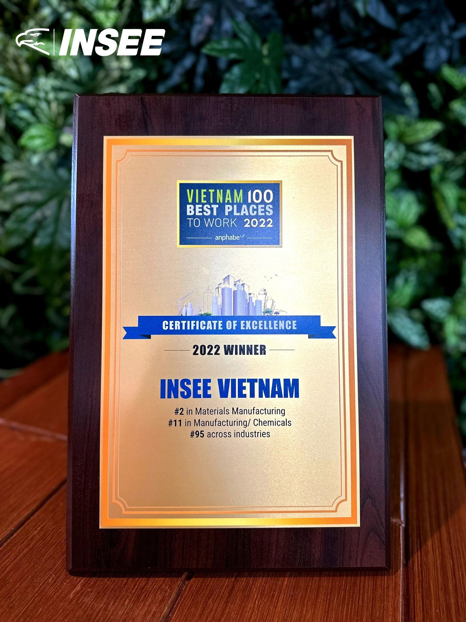 INSEE VIETNAM IS CONTINUOUSLY HONORED IN THE “TOP 100 VIETNAM BEST PLACES TO WORK 2022”