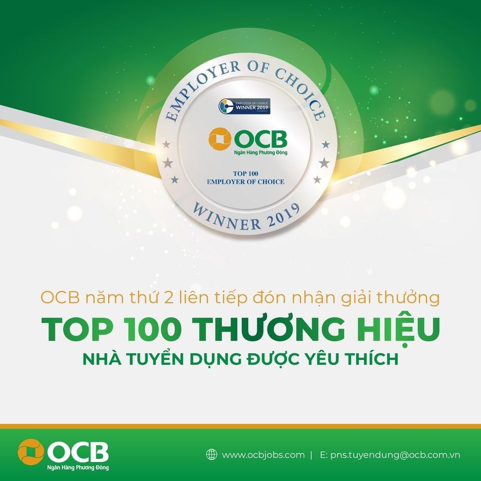 OCB 2 năm liên tiếp đón nhận giải thưởng "TOP 100 thương hiệu nhà tuyển dụng được yêu thích