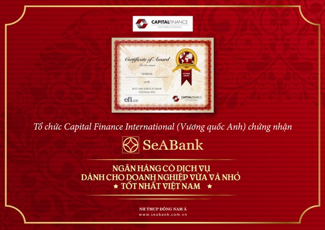 SeABank nhận giải thưởng danh giá của tổ chức Capital Finance International